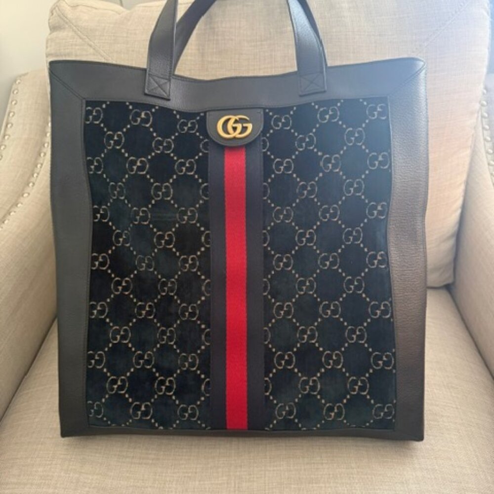 Gucci Ophidia Navy Blue Velour Tote